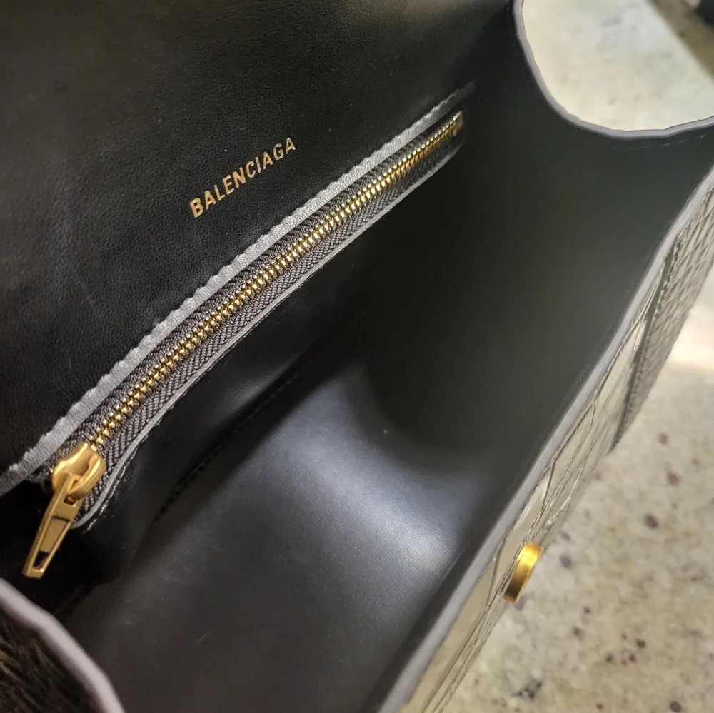 Balenciaga Hourglass Small Croc-Embossed Top-Handle Bag - Picture 6 of 10